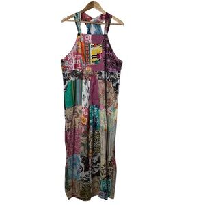 Jayli Patchwork Boho Hippie Cotton Overalls Lightweight With Pockets Small